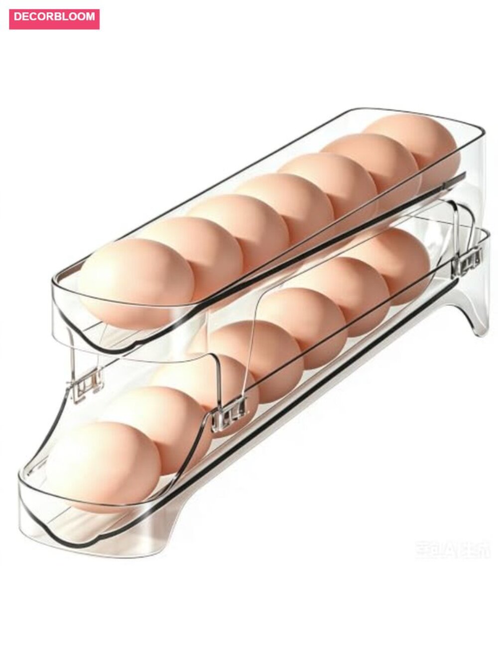 Clear 2-Tier Auto Rolling Egg Dispenser Holder for Fridge, Space Saving, - Picture 1 of 6